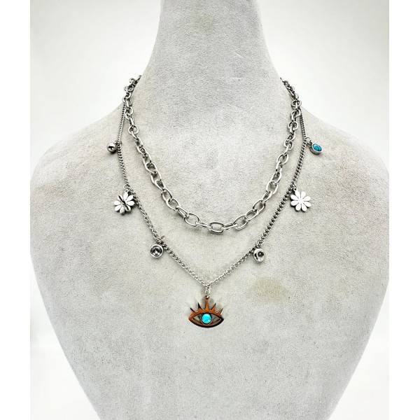 Gümüş İkili Göz Detaylı Kolye Gümüş İkili Göz Detaylı Kolye